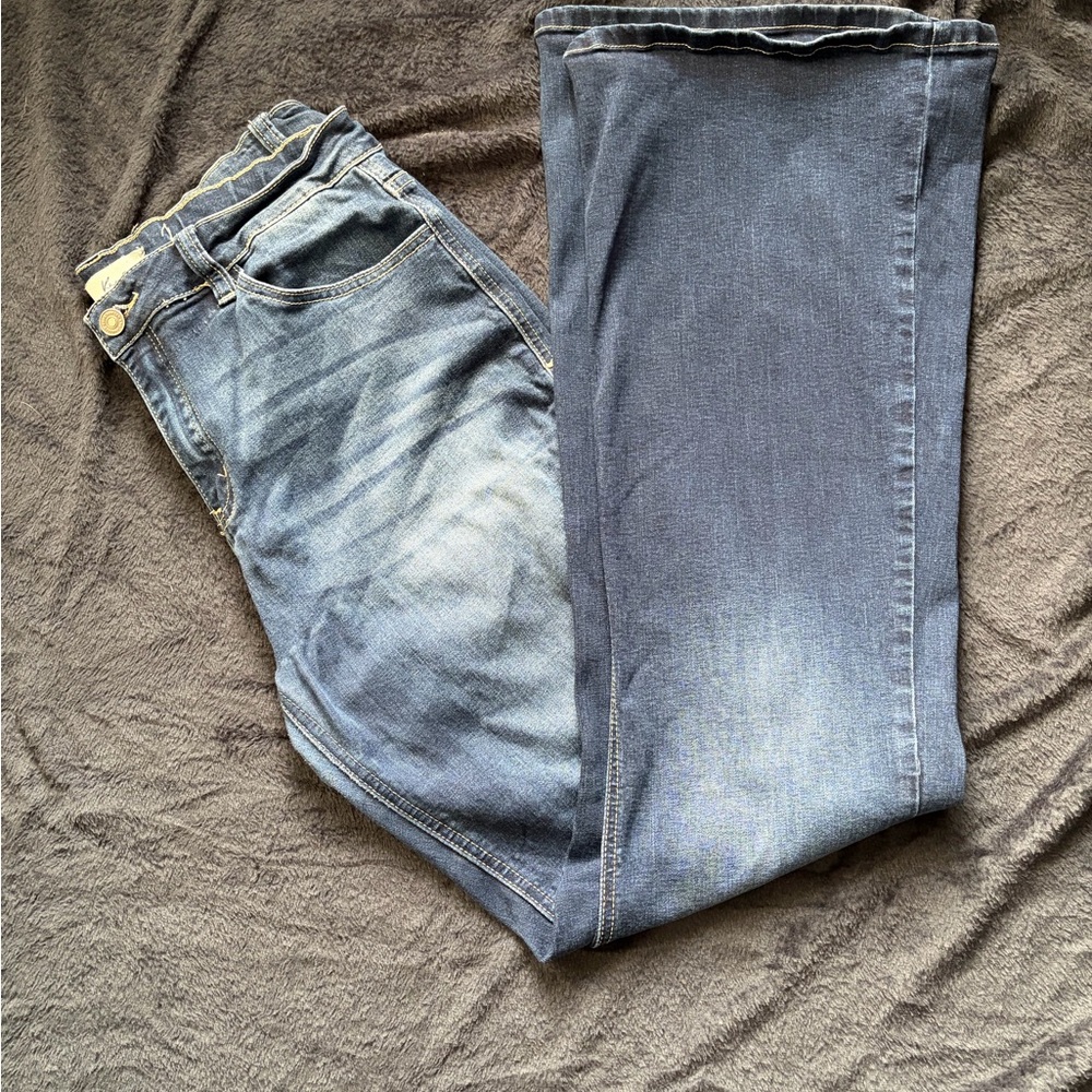 KanCan Women's Flare Leg Jeans in Faded Blue Denim sz 15/Tall